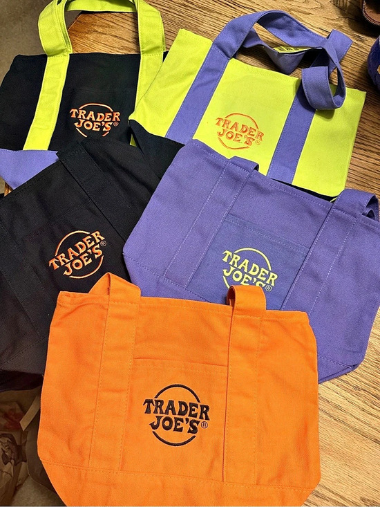 Trader Joe'S Handbags - Trader Joe's Mini Canvas Tote Bag Bags Set of 5 Orange & Purple Halloween totes